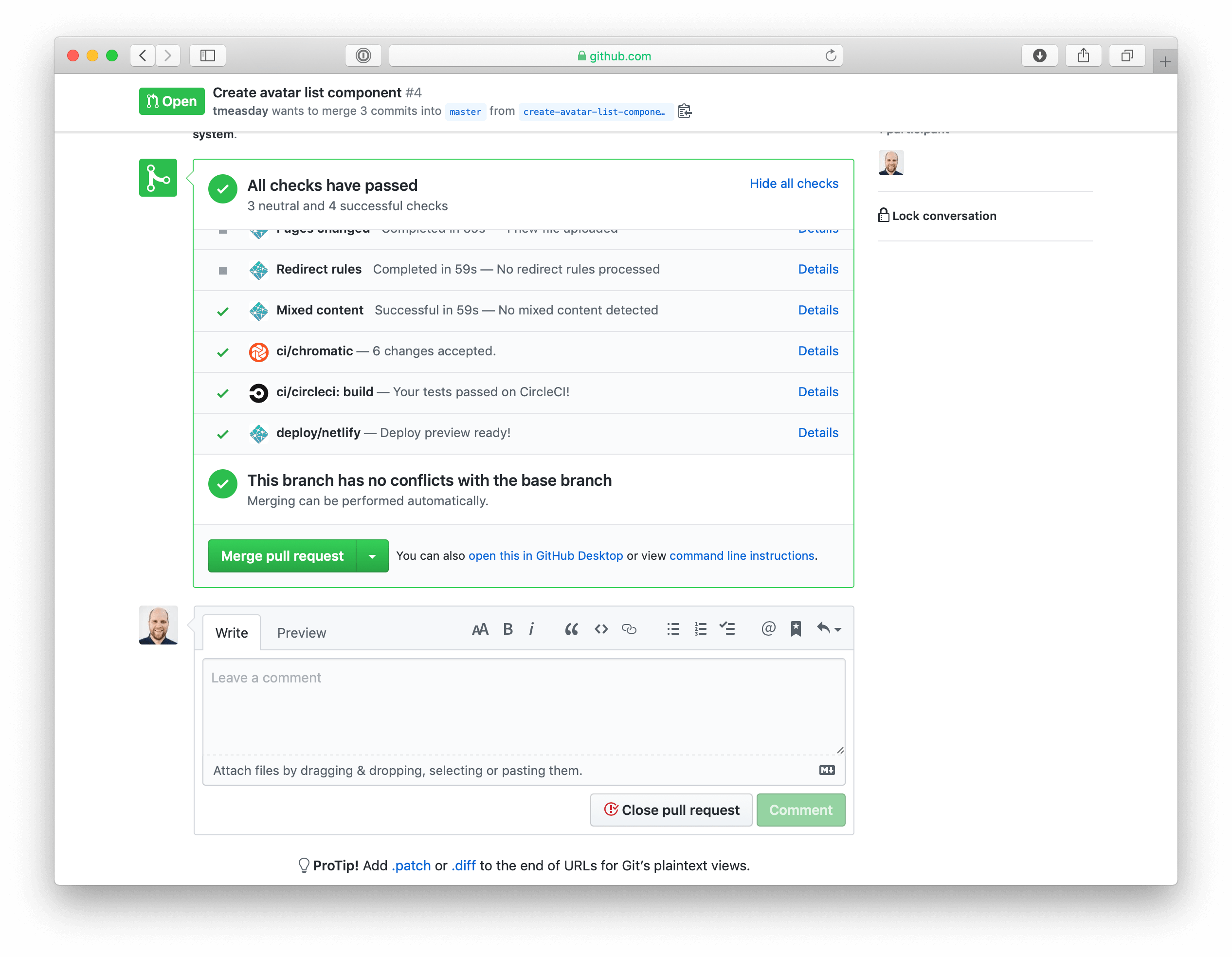 As alterações do Chromatic aceites nas verificações do PR no GitHub